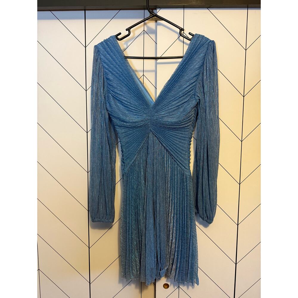 Ever New Melbourne Women’s 4 Madison Pleated Plisse Blue Sparkle Mini Dress